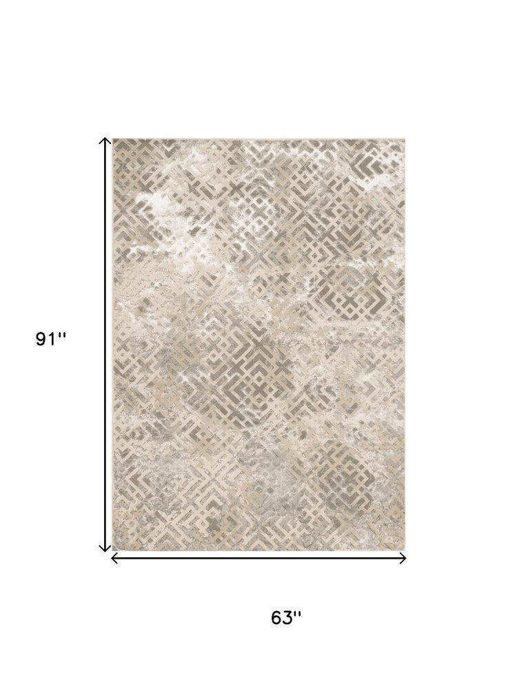5' X 8' Sand And Light Blue Geometric Area Rug