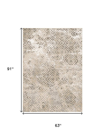 5' X 8' Sand And Light Blue Geometric Area Rug