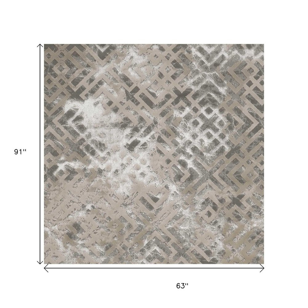 5' X 8' Sand And Light Blue Geometric Area Rug