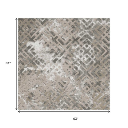 5' X 8' Sand And Light Blue Geometric Area Rug