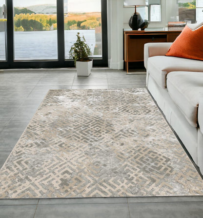 5' X 8' Sand And Light Blue Geometric Area Rug