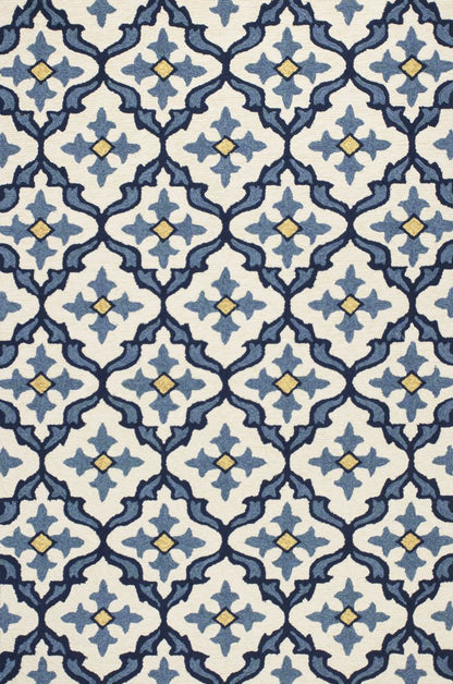 5' X 8' Ivory And Blue Moroccan Indoor Outdoor Area Rug