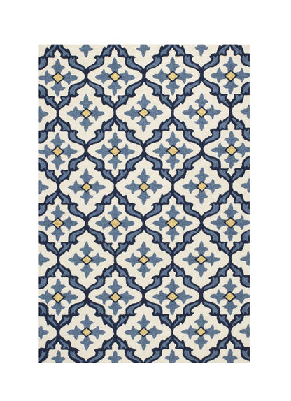 2' X 3' Ivory and Blue Moroccan Handmade Indoor Outdoor Area Rug