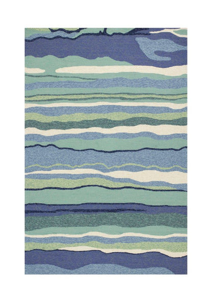 8' Blue Round Abstract Indoor Outdoor Area Rug