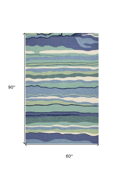 8' Blue Round Abstract Indoor Outdoor Area Rug