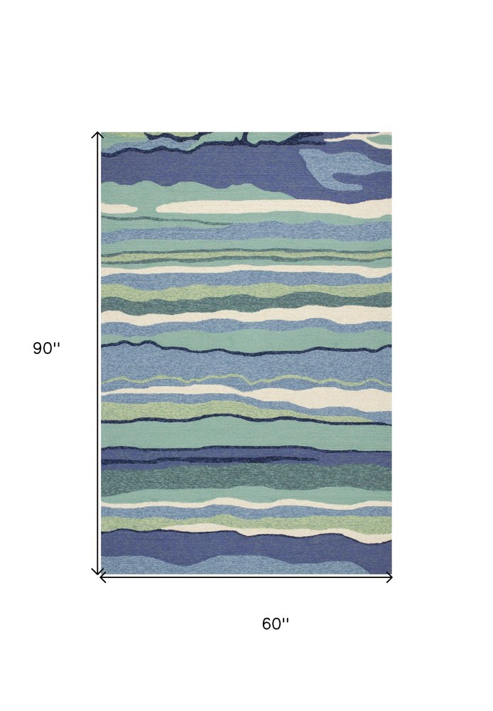 5' X 7' Ocean Abstract Design UV Treated Indoor Outdoor Area Rug