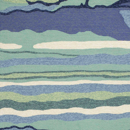 8' Blue Round Abstract Indoor Outdoor Area Rug