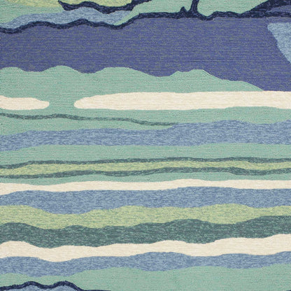 8' Blue Round Abstract Indoor Outdoor Area Rug