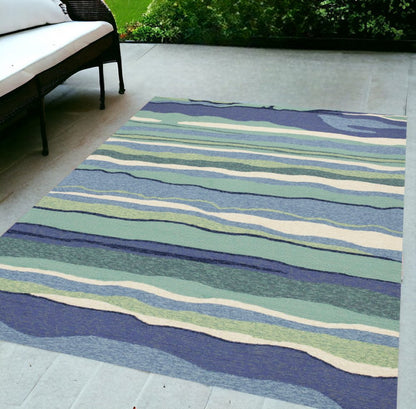 8' Blue Round Abstract Indoor Outdoor Area Rug