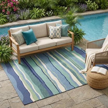 5' X 7' Ocean Abstract Design UV Treated Indoor Outdoor Area Rug