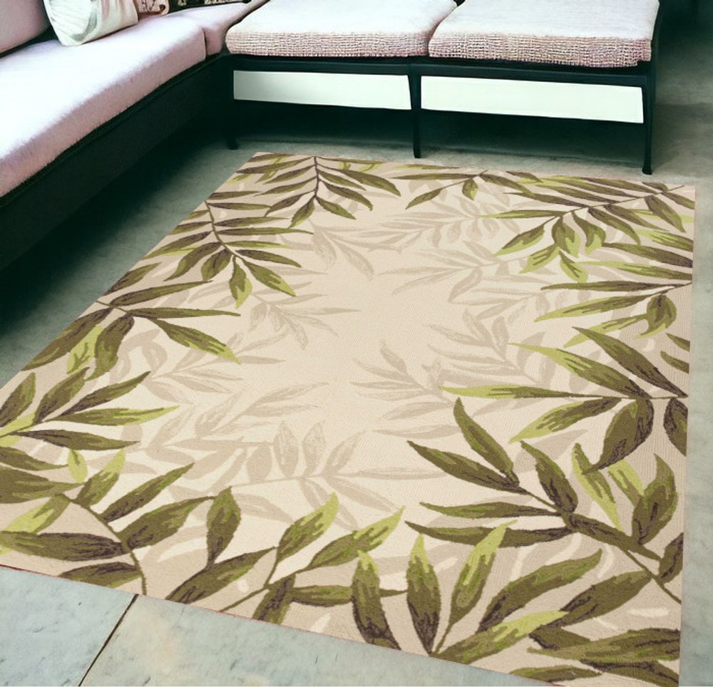8' Sand Round Floral Indoor Outdoor Area Rug