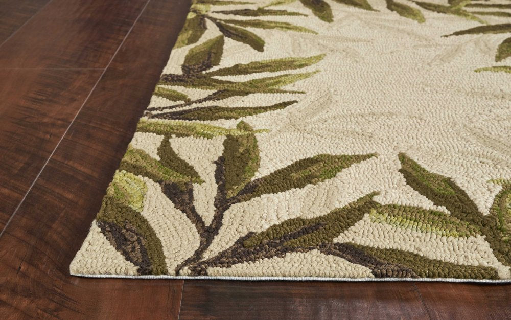 8' Sand Round Floral Indoor Outdoor Area Rug