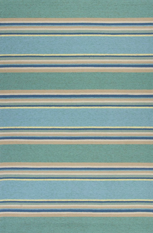 8' Blue Round Striped Indoor Outdoor Area Rug