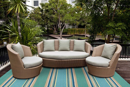 3' X 5' Blue Striped Handmade Indoor Outdoor Area Rug