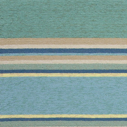 3' X 5' Blue Striped Handmade Indoor Outdoor Area Rug