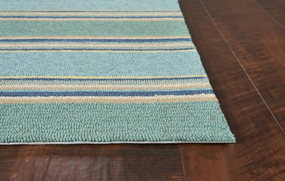 5' X 8' Blue Striped Indoor Outdoor Area Rug