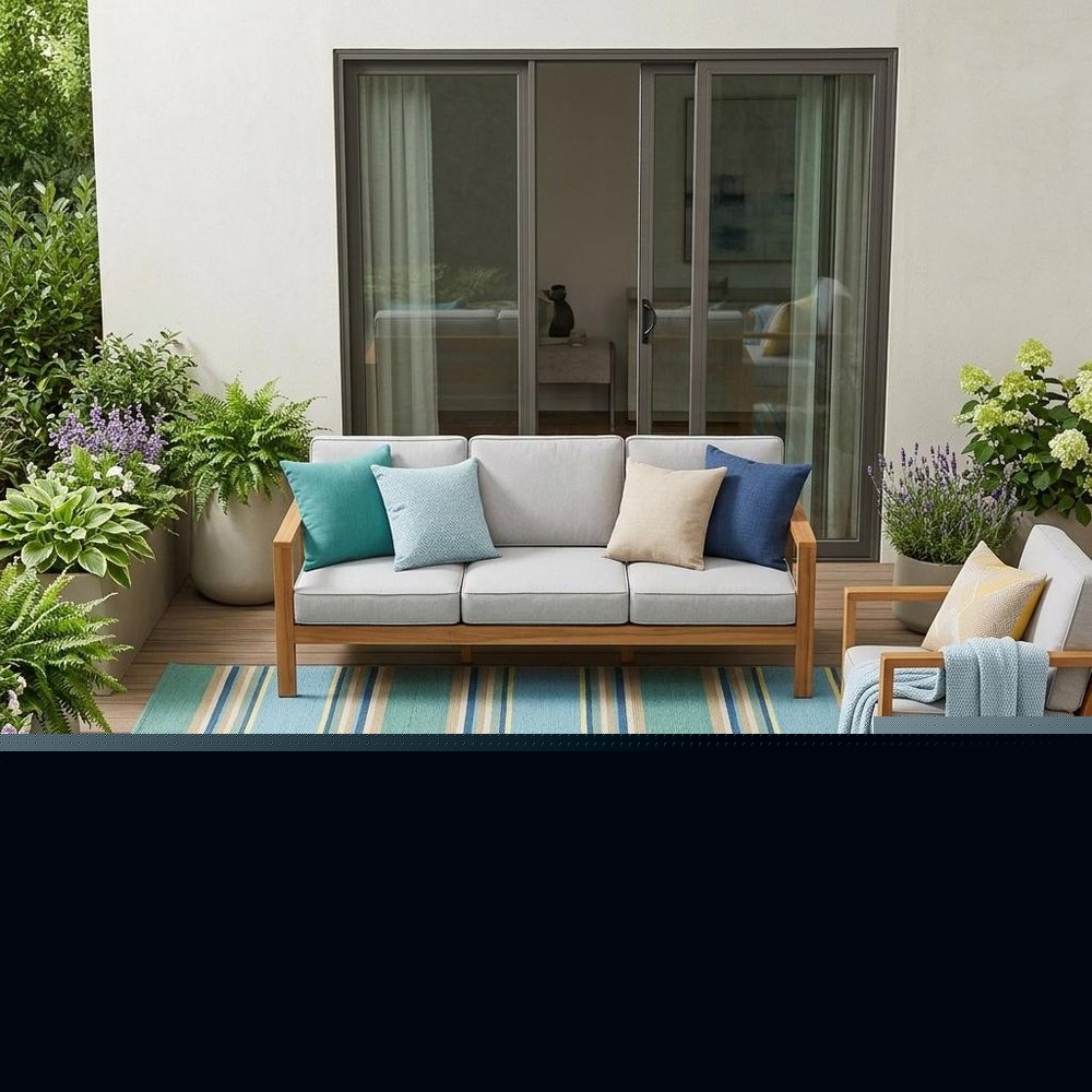 8' Blue Round Striped Indoor Outdoor Area Rug