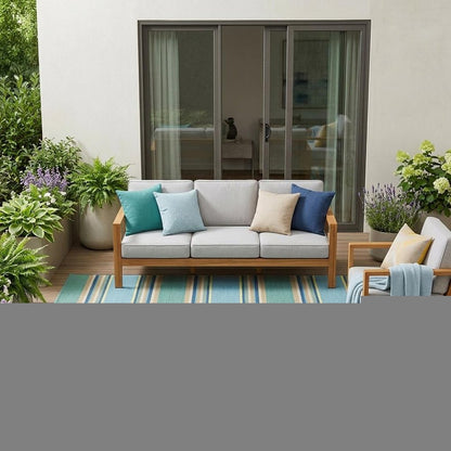 8' Blue Round Striped Indoor Outdoor Area Rug