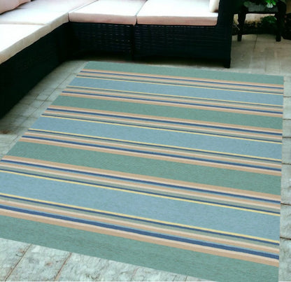 3' X 5' Blue Striped Handmade Indoor Outdoor Area Rug
