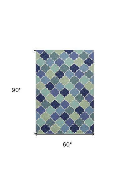 5' X 8' Blue Moroccan Indoor Outdoor Area Rug
