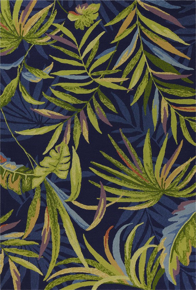 8' Blue Round Floral Indoor Outdoor Area Rug