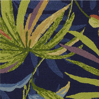 8' Blue Round Floral Indoor Outdoor Area Rug