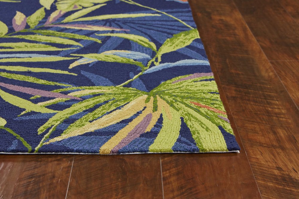 8' Blue Round Floral Indoor Outdoor Area Rug