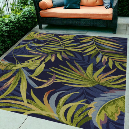 5' X 8' Blue Floral Indoor Outdoor Area Rug