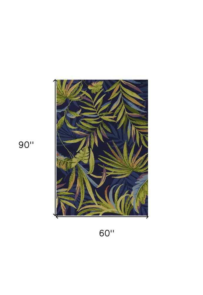 8' Blue Round Floral Indoor Outdoor Area Rug