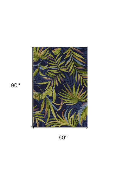 8' Blue Round Floral Indoor Outdoor Area Rug