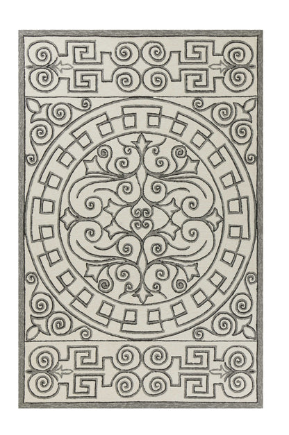 5' X 8' Gray And Ivory Damask Indoor Outdoor Area Rug