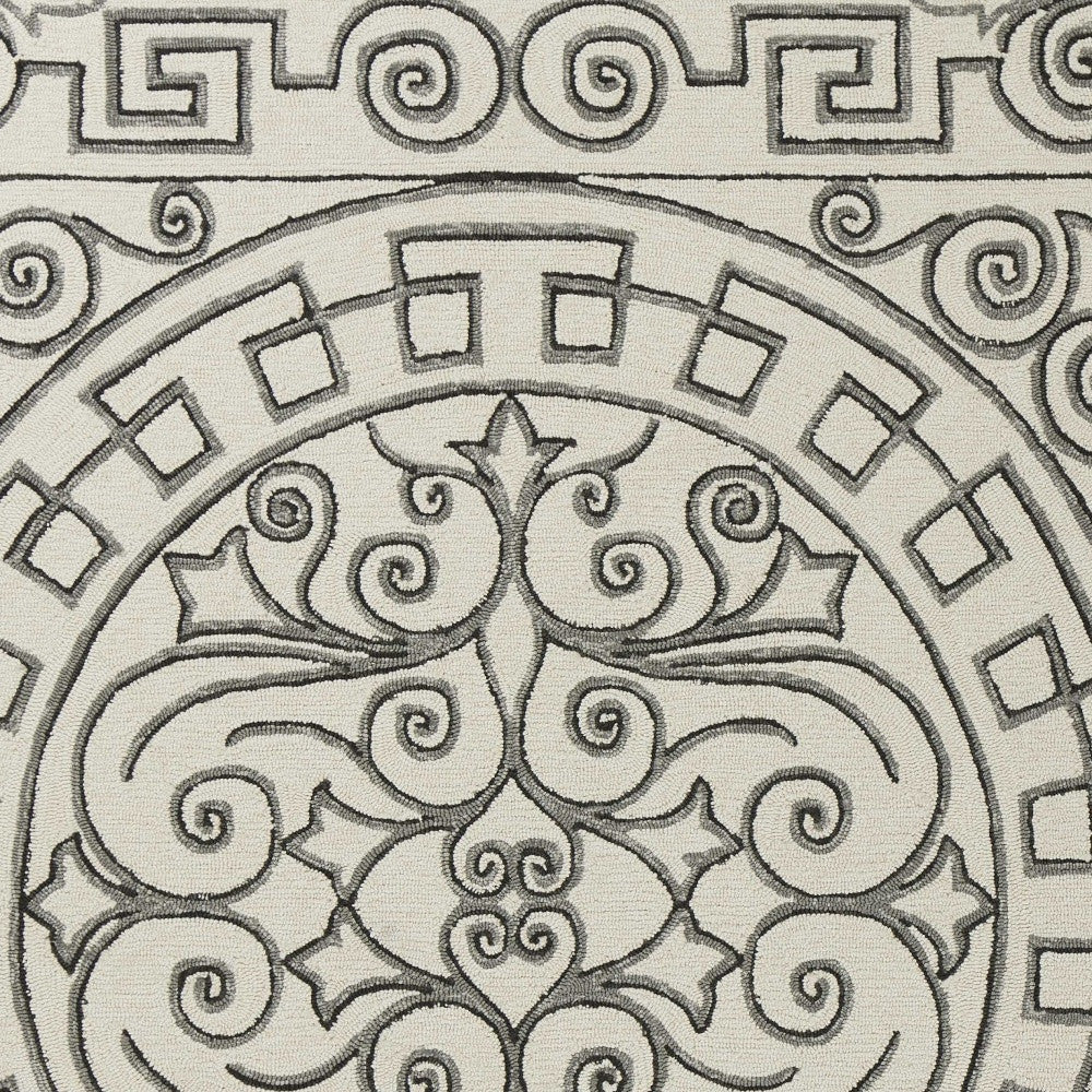 5' X 8' Gray And Ivory Damask Indoor Outdoor Area Rug