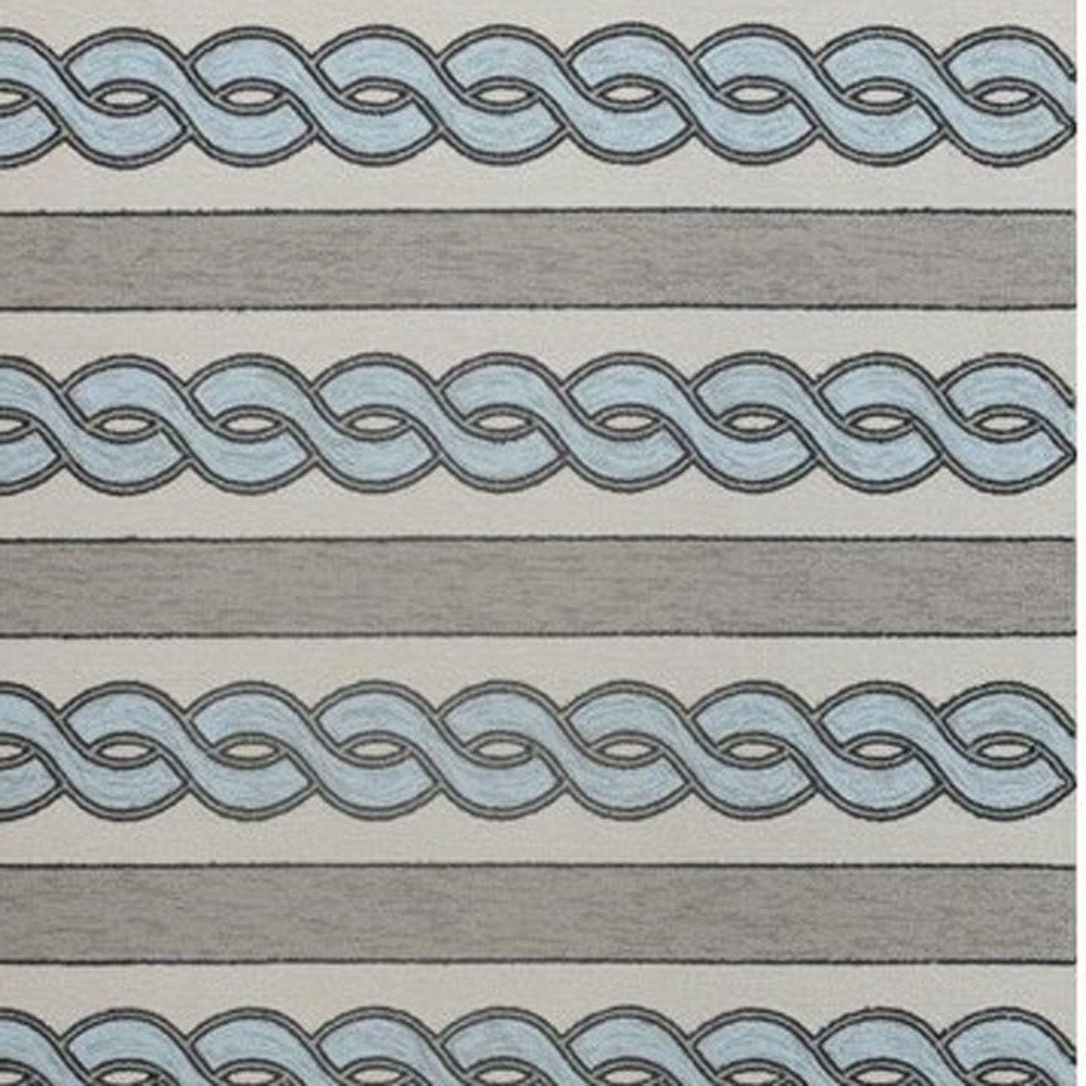 5' X 7' Ivory And Blue Abstract Handmade Indoor Outdoor Area Rug