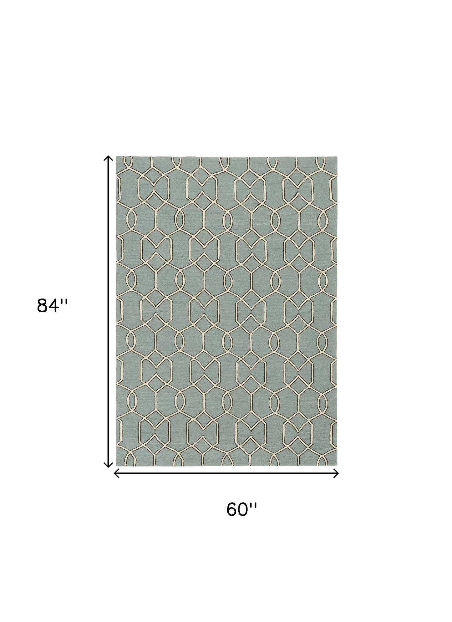 5' X 7' Green and Ivory Geometric Hand Hooked Area Rug