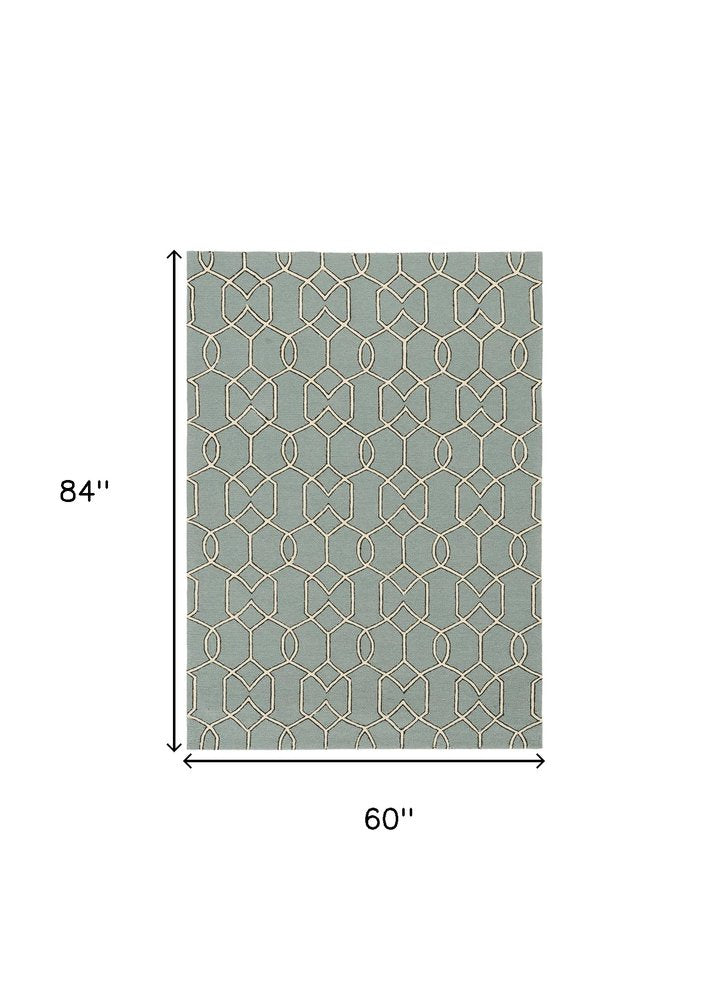 2' X 3' Green and Ivory Hand Hooked Area Rug