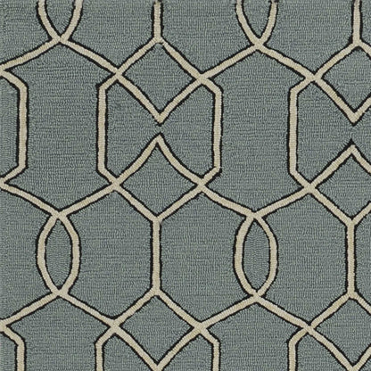 5' X 7' Green and Ivory Geometric Hand Hooked Area Rug