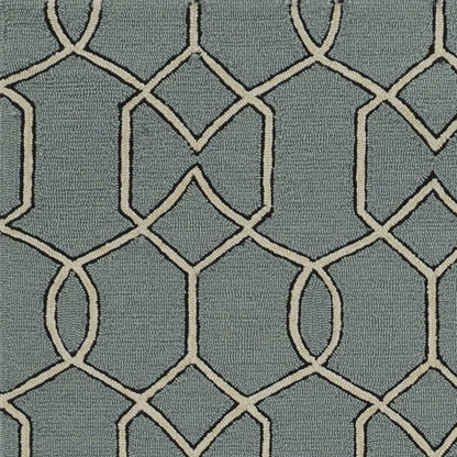 5' X 7' Green and Ivory Geometric Hand Hooked Area Rug