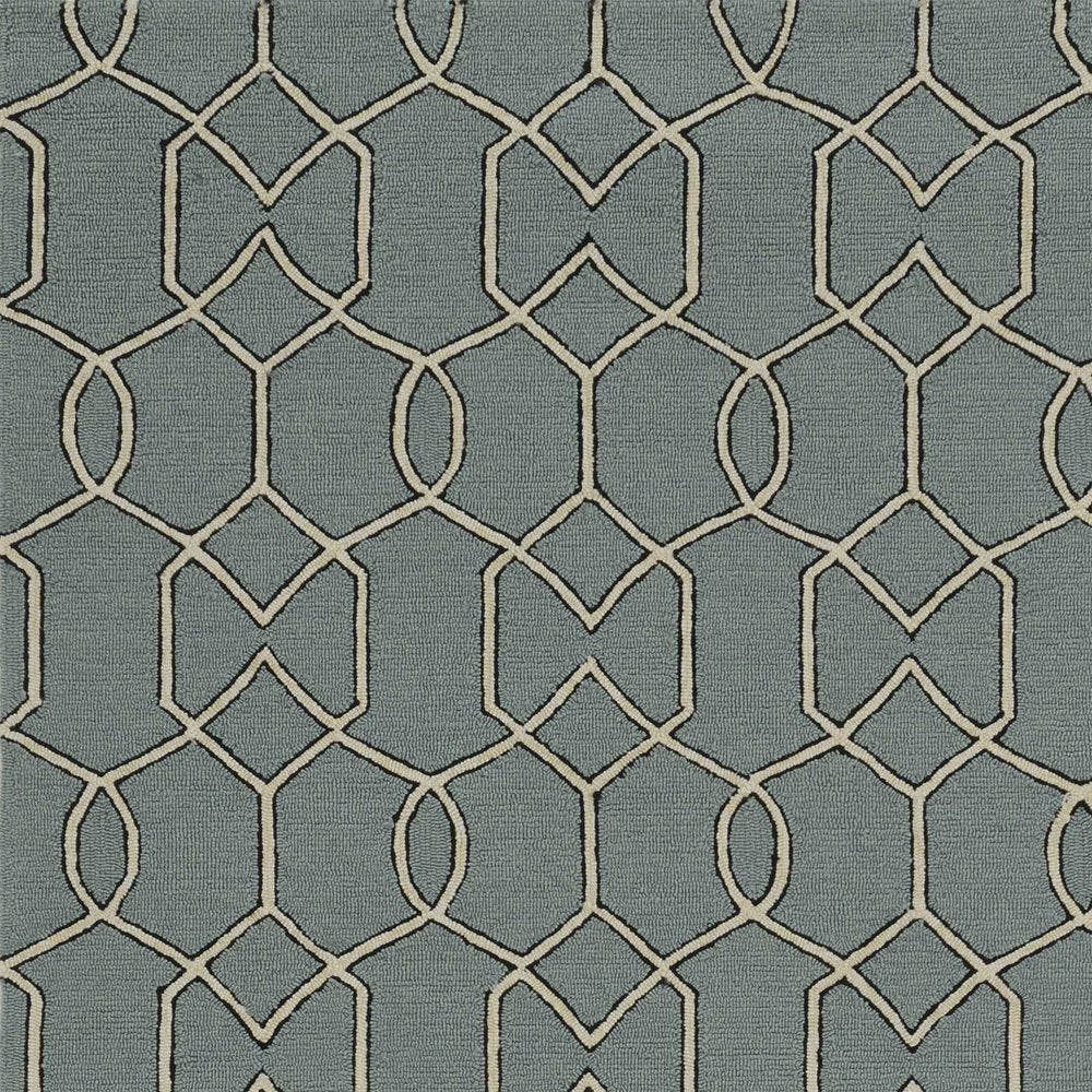 5' X 7' Green and Ivory Geometric Hand Hooked Area Rug