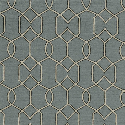 5' X 7' Green and Ivory Geometric Hand Hooked Area Rug