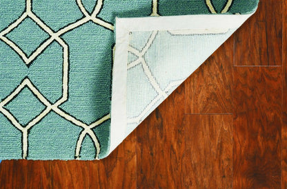 2' X 3' Green and Ivory Hand Hooked Area Rug
