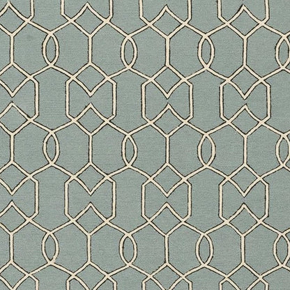 5' X 7' Green and Ivory Geometric Hand Hooked Area Rug