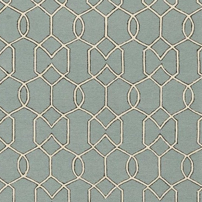 5' X 7' Green and Ivory Geometric Hand Hooked Area Rug