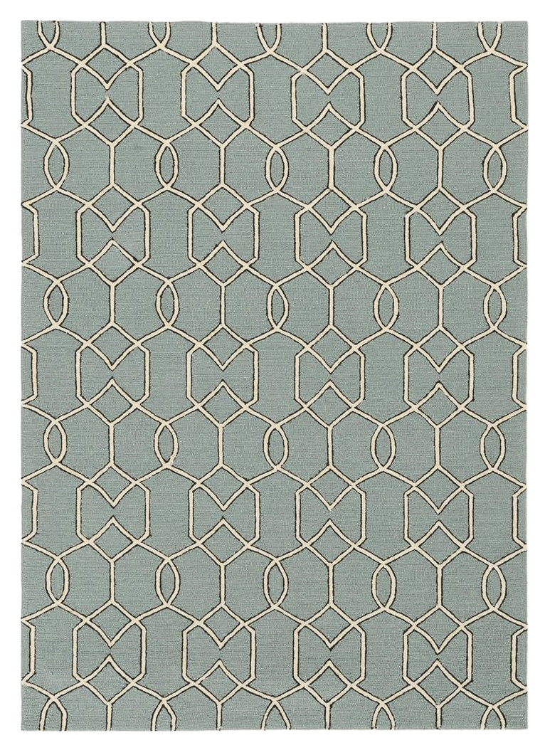 5' X 7' Green and Ivory Geometric Hand Hooked Area Rug