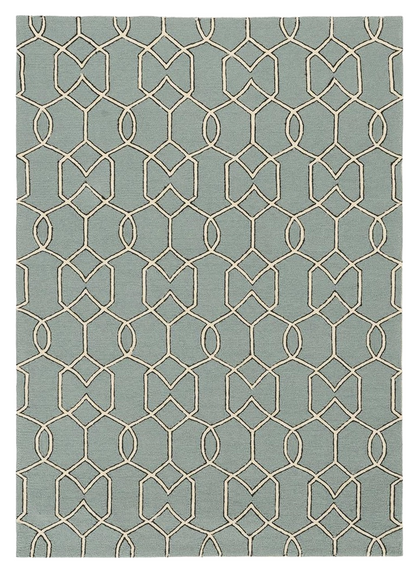 5' X 7' Green and Ivory Geometric Hand Hooked Area Rug