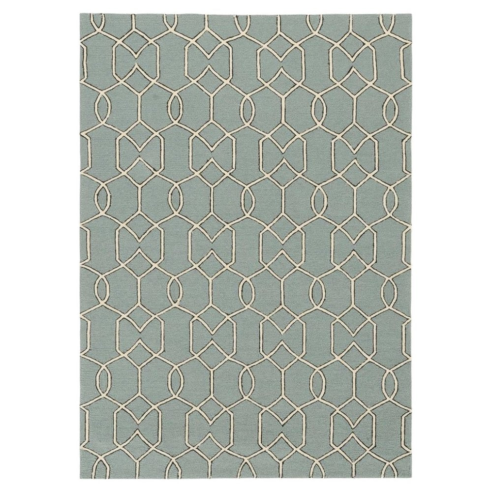 5' X 7' Green and Ivory Geometric Hand Hooked Area Rug