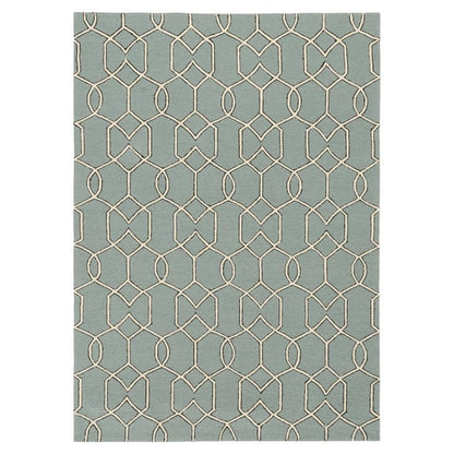 5' X 7' Green and Ivory Geometric Hand Hooked Area Rug