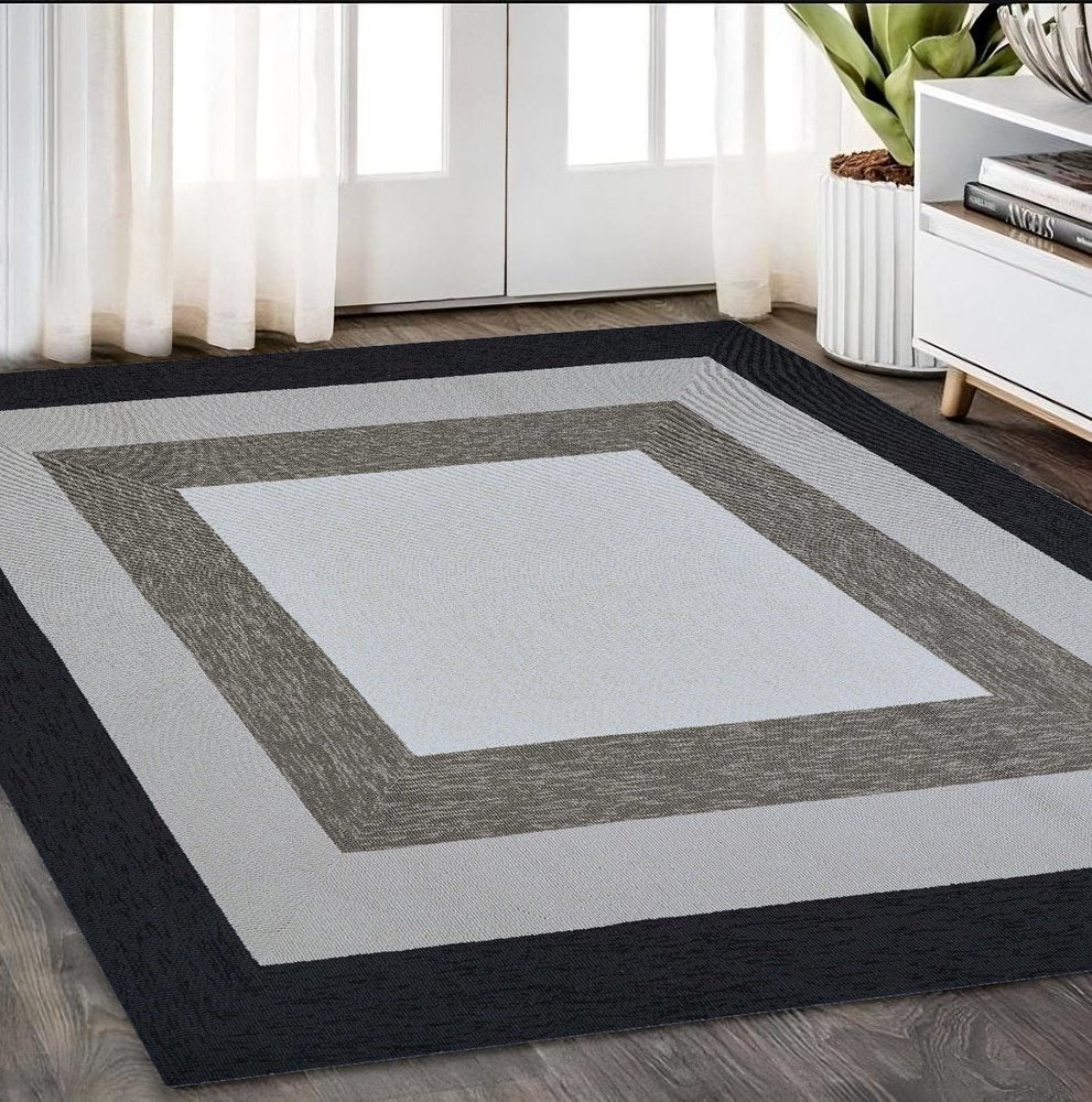 2' X 3' Black And Gray Geometric Hand Hooked Area Rug