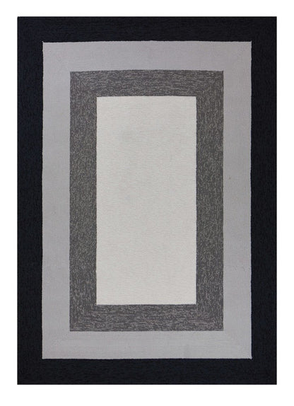 2' X 3' Black And Gray Geometric Hand Hooked Area Rug