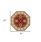 7' Red And Ivory Floral Medallion Octagon Rug