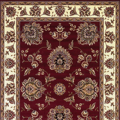 7' Red And Ivory Floral Medallion Octagon Rug